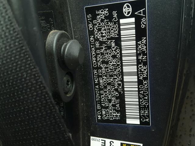 JTKJF5C73GJ016067 - 2016 TOYOTA SCION TC 灰色 照片 10