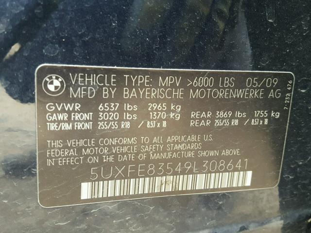 5UXFE83549L308641 - 2009 BMW X5 XDRIVE4 蓝色 照片 10