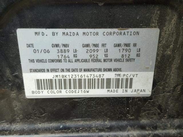 JM1BK123161473487 - 2006 MAZDA 3 S BLACK photo 10