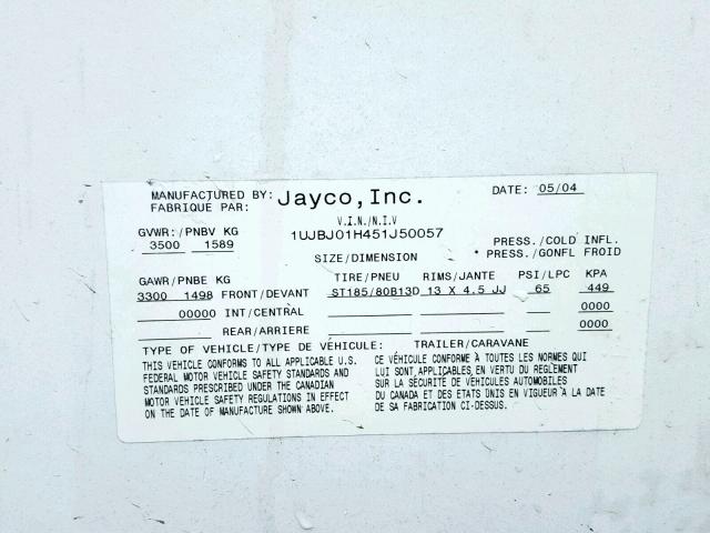 1UJBJ01H451J50057 - 2005 JAYCO JAYFEATHER  WHITE photo 10