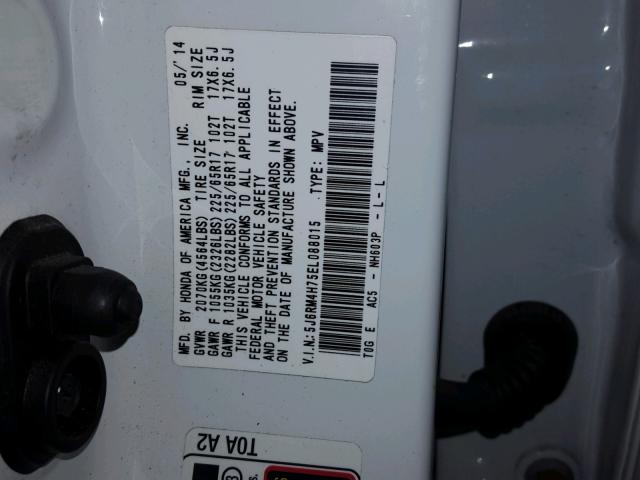 5J6RM4H75EL088015 - 2014 HONDA CR-V EXL WHITE photo 10