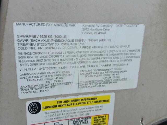 4YDT33221FT413991 - 2015 KEYSTONE PASSPORT BEIGE photo 10