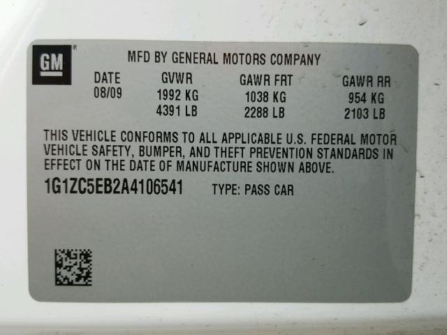 1G1ZC5EB2A4106541 - 2010 CHEVROLET MALIBU 1LT WHITE photo 10