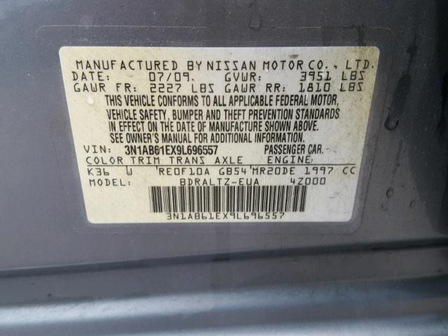 3N1AB61EX9L696557 - 2009 NISSAN SENTRA 2.0 GRAY photo 10