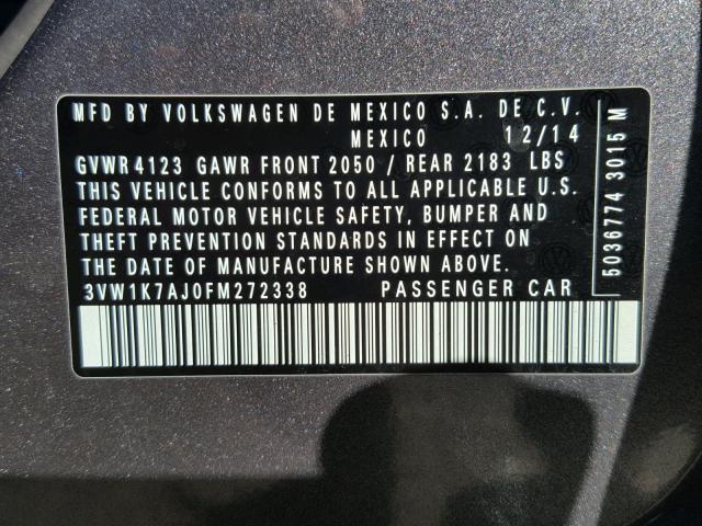 3VW1K7AJ0FM272338 - 2015 VOLKSWAGEN JETTA BASE Մոխրագույն լուսանկար 10