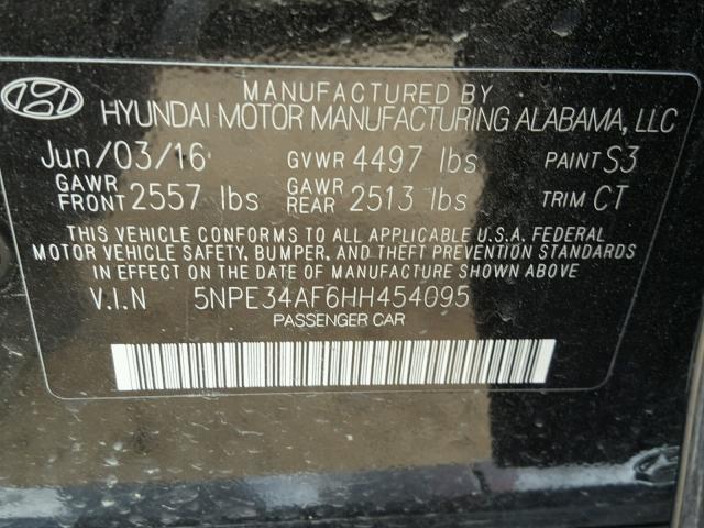 5NPE34AF6HH454095 - 2017 HYUNDAI SONATA SPO BLACK photo 10