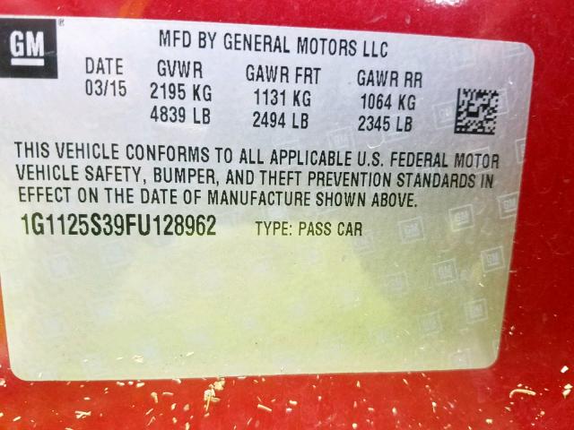 1G1125S39FU128962 - 2015 CHEVROLET IMPALA LT RED photo 10