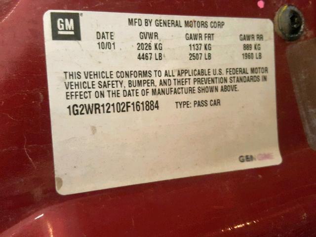 1G2WR12102F161884 - 2002 PONTIAC GRAND PRIX Կարմիր լուսանկար 10