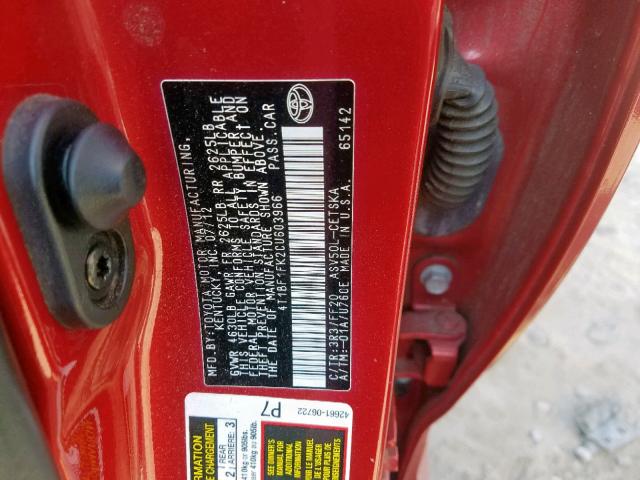 4T1BF1FK2CU603966 - 2012 TOYOTA CAMRY BASE RED photo 10