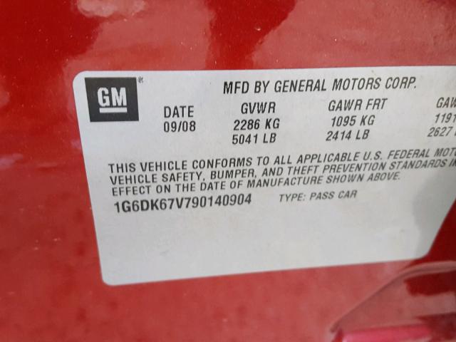 1G6DK67V790140904 - 2009 CADILLAC STS RED photo 10