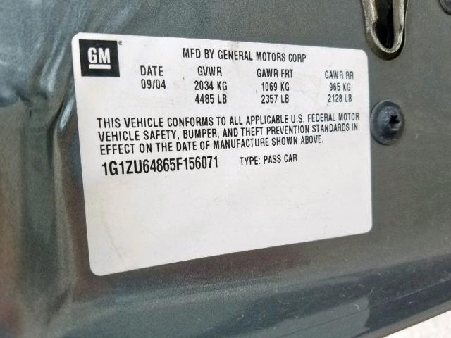 1G1ZU64865F156071 - 2005 CHEVROLET MALIBU MAX 灰色 照片 10