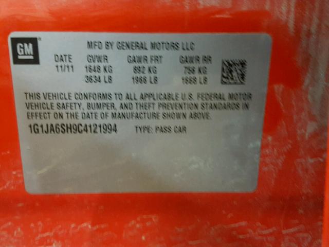 1G1JA6SH9C4121994 - 2012 CHEVROLET SONIC LS 橙色 照片 10