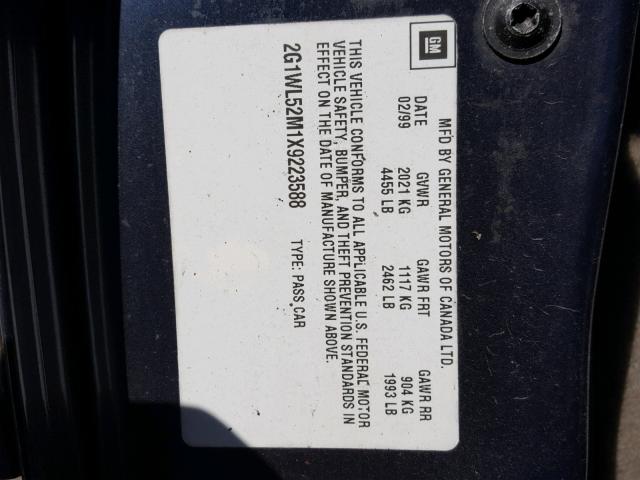 2G1WL52M1X9223588 - 1999 CHEVROLET LUMINA BAS ლურჯი ფოტო 10