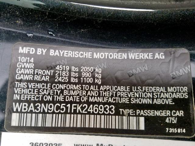 WBA3N9C51FK246933 - 2015 BMW 428 XI BLACK photo 10