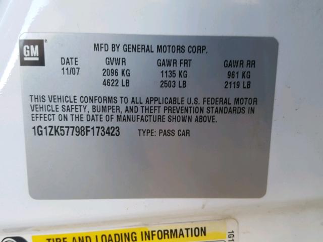 1G1ZK57798F173423 - 2008 CHEVROLET MALIBU LTZ 白色 照片 10