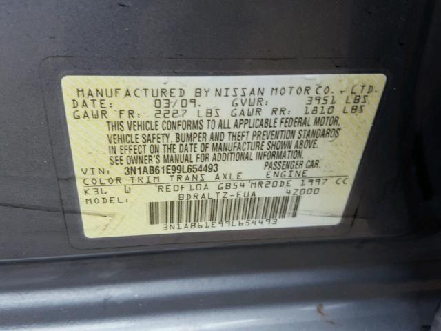 3N1AB61E99L654493 - 2009 NISSAN SENTRA 2.0 GRAY photo 10