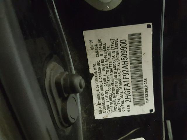 2HGFA1F92AH509900 - 2010 HONDA CIVIC EXL BLACK photo 10