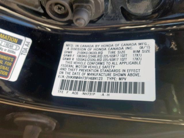 2HKRM4H73FH684123 - 2015 HONDA CR-V EXL BLACK photo 10