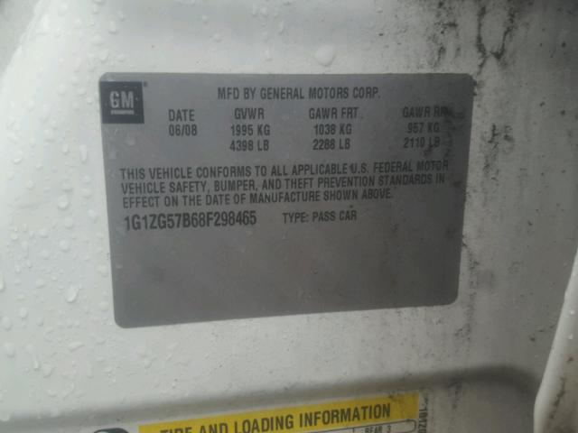 1G1ZG57B68F298465 - 2008 CHEVROLET MALIBU LS 白色 照片 10