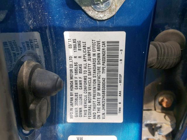 JHMZE2H58BS008342 - 2011 HONDA INSIGHT LX BLUE photo 10