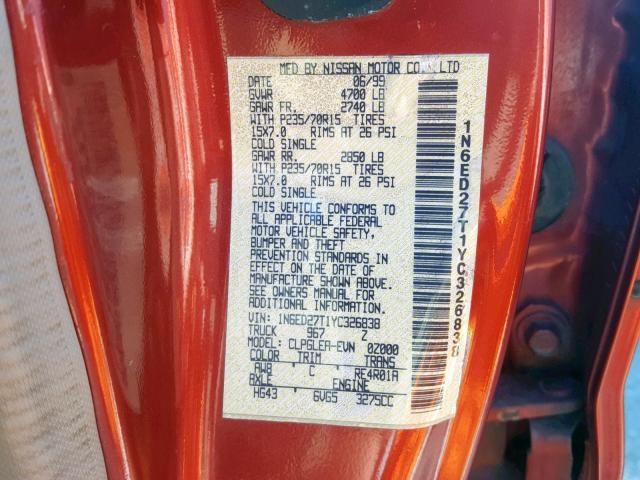 1N6ED27T1YC326838 - 2000 NISSAN FRONTIER C RED photo 10