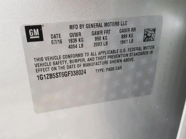 1G1ZB5ST6GF338024 - 2016 CHEVROLET MALIBU LS 灰色 照片 10