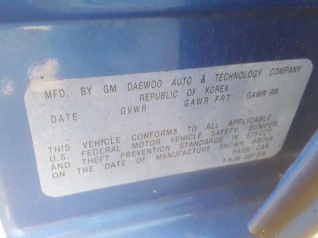 KL1TD526X5B404359 - 2005 CHEVROLET AVEO BASE Mavi foto 10