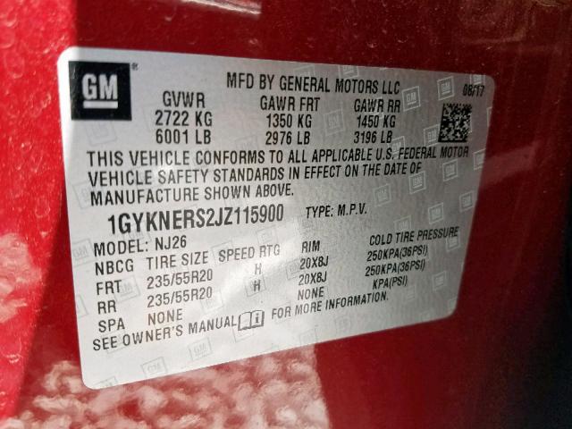 1GYKNERS2JZ115900 - 2018 CADILLAC XT5 PREMIU RED photo 10