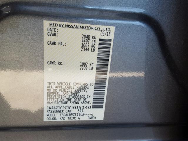 1N4AZ1CP7JC305140 - 2018 NISSAN LEAF S CHARCOAL photo 10