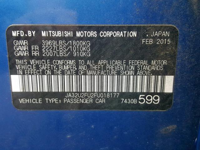 JA32U2FU2FU018177 - 2015 MITSUBISHI LANCER ES BLUE photo 10