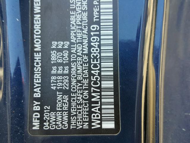 WBALM7C54CE384919 - 2012 BMW Z4 SDRIVE3 BLUE photo 10