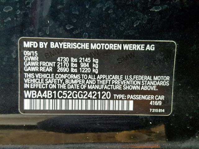 WBA4B1C52GG242120 - 2016 BMW 435 I BLACK photo 10