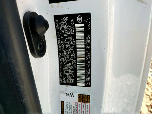 JTKDE167870170249 - 2007 TOYOTA SCION TC WHITE photo 10