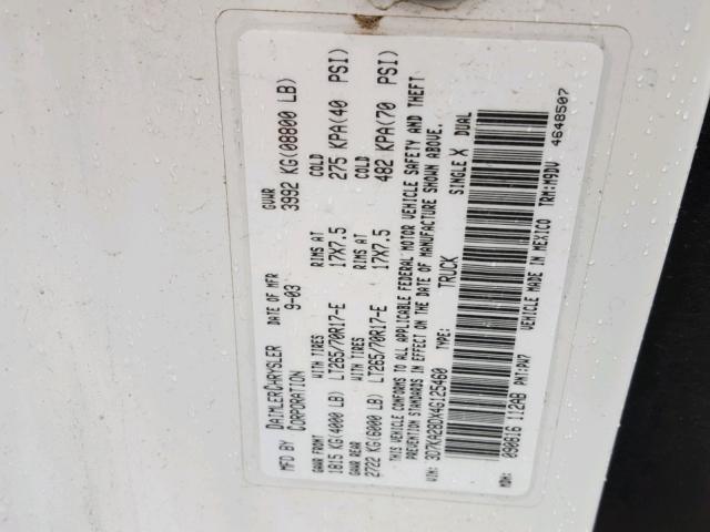 3D7KA28DX4G125460 - 2004 DODGE RAM 2500 S თეთრი ფოტო 10