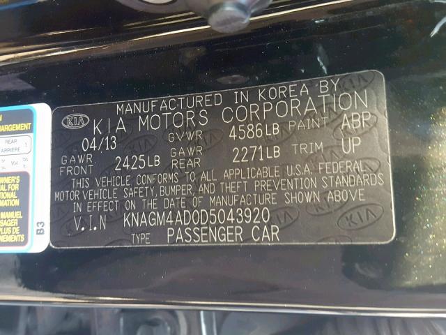 KNAGM4AD0D5043920 - 2013 KIA OPTIMA HYB BLACK photo 10