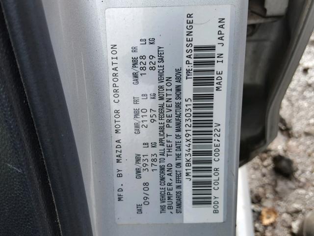 JM1BK344X91230315 - 2009 MAZDA 3 S SILVER photo 10