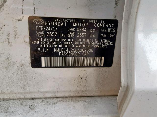 KMHE14L20HA062636 - 2017 HYUNDAI SONATA PLU WHITE photo 10