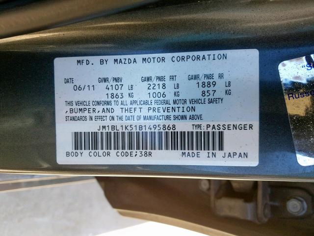 JM1BL1K51B1495868 - 2011 MAZDA 3 S BLACK photo 10