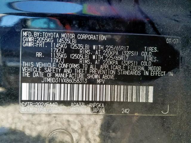 JTMBD31VX86058313 - 2008 TOYOTA RAV4 LIMIT BLACK photo 10