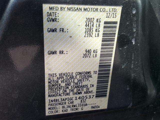 1N4BL3AP1GC140537 - 2016 NISSAN ALTIMA 3.5 CHARCOAL photo 10