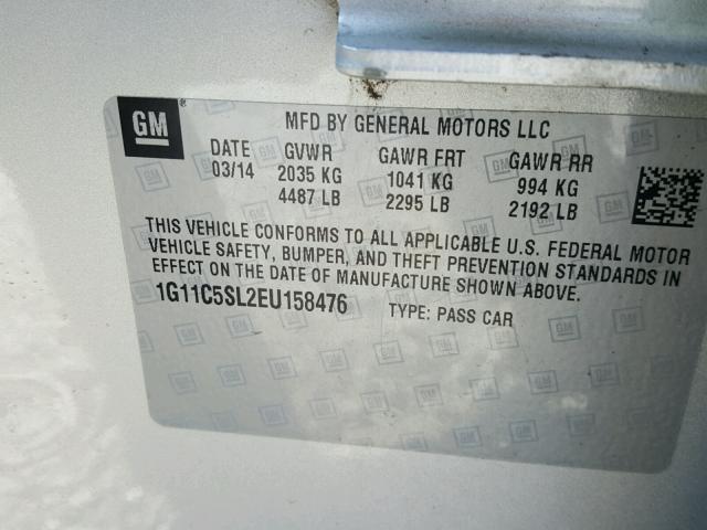 1G11C5SL2EU158476 - 2014 CHEVROLET MALIBU 1LT SILVER photo 10