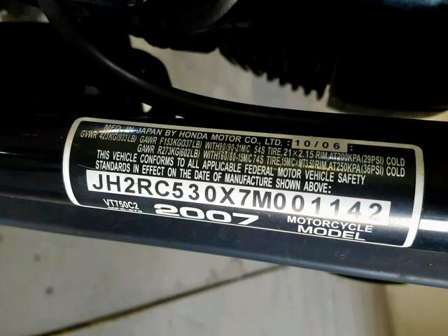 JH2RC530X7M001142 - 2007 HONDA VT750 C2 BLUE photo 10