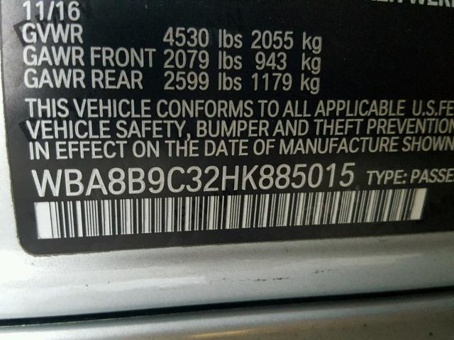 WBA8B9C32HK885015 - 2017 BMW 330 I SILVER photo 10