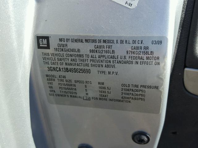 3GNCA13B49S625690 - 2009 CHEVROLET HHR LS Plata foto 10