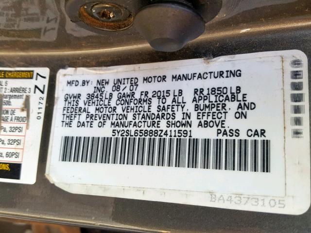 5Y2SL65888Z411591 - 2008 PONTIAC VIBE GRAY photo 10