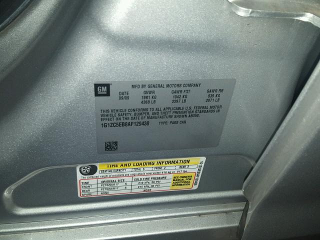 1G1ZC5EB8AF129438 - 2010 CHEVROLET MALIBU 1LT SILVER photo 10