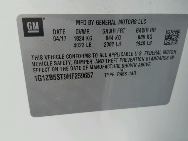 1G1ZB5ST9HF259657 - 2017 CHEVROLET MALIBU LS WHITE photo 10