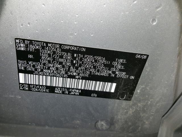 JTLKE50E691062145 - 2009 TOYOTA SCION XB Gümüş foto 10