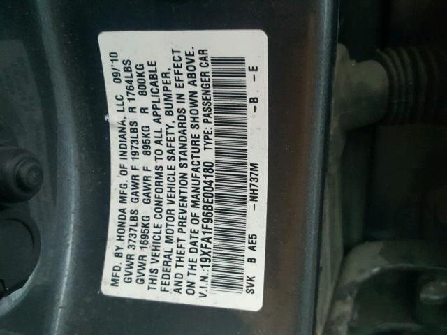 19XFA1F96BE004180 - 2011 HONDA CIVIC EXL GRAY photo 10