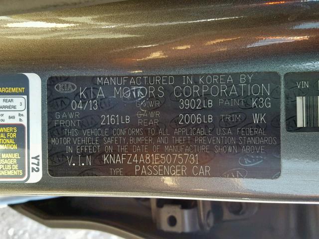 KNAFZ4A81E5075731 - 2014 KIA FORTE EX CHARCOAL photo 10